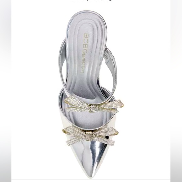 New BCBGeneration
Bardia Metallic Patent Rhinestone Bows Dress Mules - Picture 7 of 13